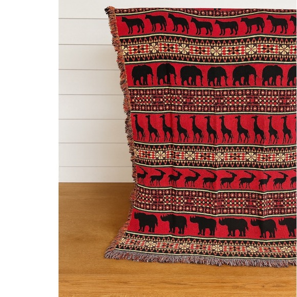 The Rug Barn Other - The Rug‎ Barn Africa Woven Tapestry Throw Blanket Red Black Safari Animals 46x67